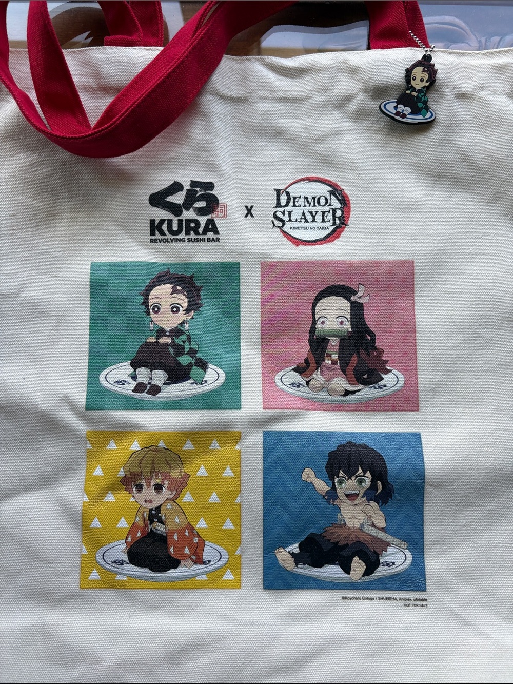 Demon Slayer x Kura Chibi Character 16”x14” Tote Bag - White
